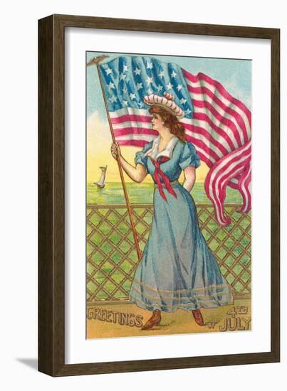 4th of July, Lady with Flag-null-Framed Art Print