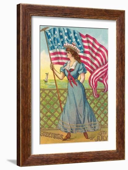 4th of July, Lady with Flag-null-Framed Art Print