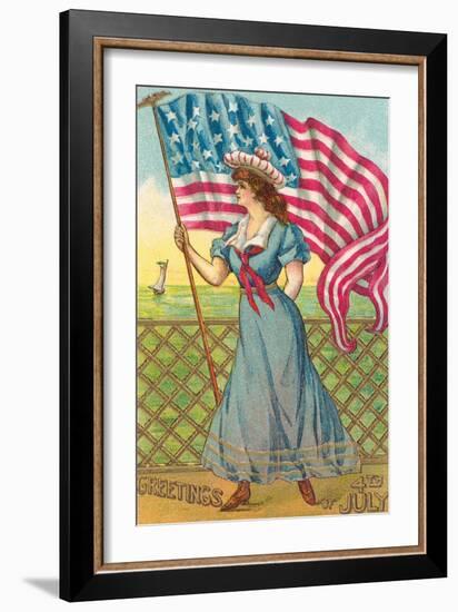 4th of July, Lady with Flag-null-Framed Art Print