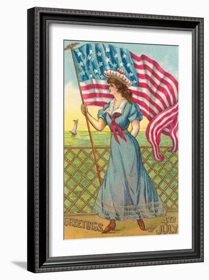 4th of July, Lady with Flag-null-Framed Art Print