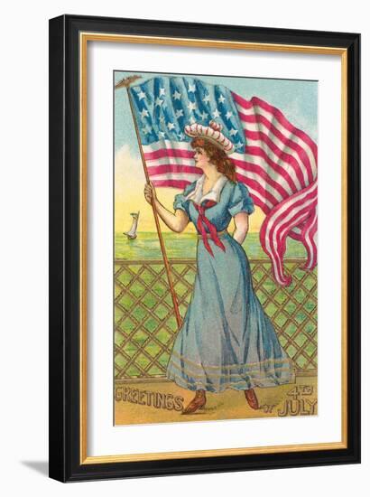 4th of July, Lady with Flag-null-Framed Art Print