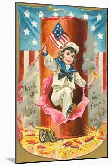 4th of July, Sailor Boy Jumping out of Rocket-null-Mounted Art Print