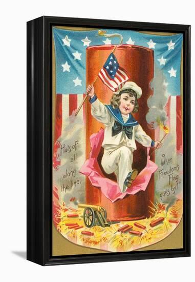 4th of July, Sailor Boy Jumping out of Rocket-null-Framed Stretched Canvas