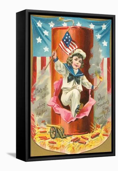 4th of July, Sailor Boy Jumping out of Rocket-null-Framed Stretched Canvas