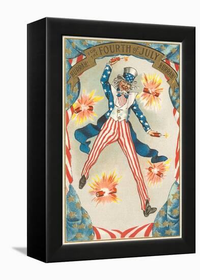 4th of July, Uncle Sam Throwing Firecracker-null-Framed Stretched Canvas