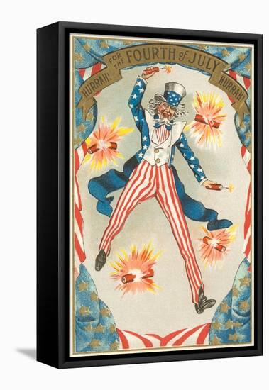 4th of July, Uncle Sam Throwing Firecracker-null-Framed Stretched Canvas
