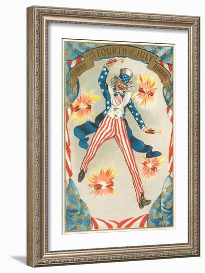 4th of July, Uncle Sam Throwing Firecracker-null-Framed Art Print