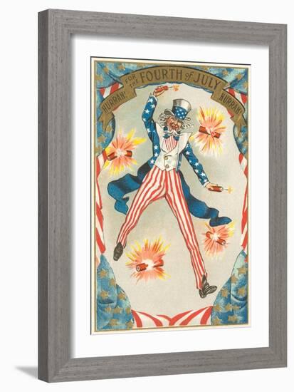 4th of July, Uncle Sam Throwing Firecracker-null-Framed Art Print