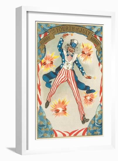 4th of July, Uncle Sam Throwing Firecracker-null-Framed Art Print