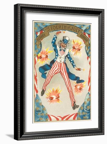 4th of July, Uncle Sam Throwing Firecracker-null-Framed Art Print