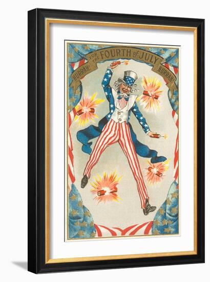 4th of July, Uncle Sam Throwing Firecracker-null-Framed Premium Giclee Print