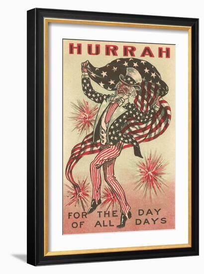 4th of July, Uncle Sam Trotting with Flag-null-Framed Art Print