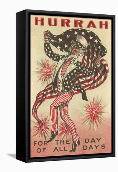 4th of July, Uncle Sam Trotting with Flag-null-Framed Stretched Canvas