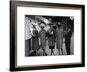 5 Models Wearing Fashionable Dress Suits at a Race Track Betting Window, at Roosevelt Raceway-Nina Leen-Framed Photographic Print