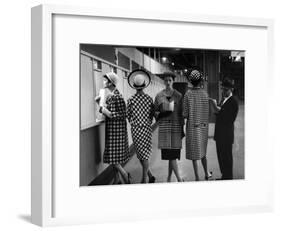 5 Models Wearing Fashionable Dress Suits at a Race Track Betting Window, at Roosevelt Raceway-Nina Leen-Framed Photographic Print