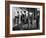 5 Models Wearing Fashionable Dress Suits at a Race Track Betting Window, at Roosevelt Raceway-Nina Leen-Framed Photographic Print