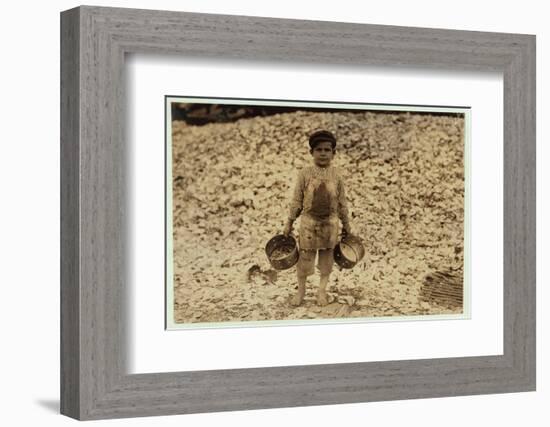 5 Year Old Migrant Shrimp-Picker Manuel in Front of a Pile of Oyster Shells-Lewis Wickes Hine-Framed Photographic Print