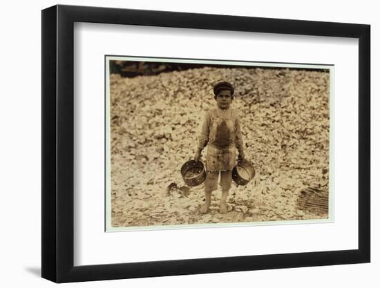 5 Year Old Migrant Shrimp-Picker Manuel in Front of a Pile of Oyster Shells-Lewis Wickes Hine-Framed Photographic Print