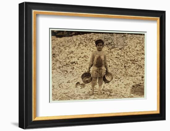 5 Year Old Migrant Shrimp-Picker Manuel in Front of a Pile of Oyster Shells-Lewis Wickes Hine-Framed Photographic Print
