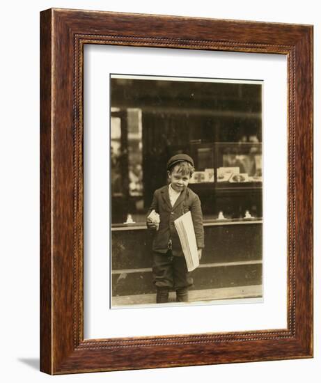 5 Year Old Newsboy Tommy Hawkins Only 3 Ft 4 Ins Tall, Working in St. Louis, Missouri, 1910-Lewis Wickes Hine-Framed Giclee Print