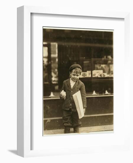 5 Year Old Newsboy Tommy Hawkins Only 3 Ft 4 Ins Tall, Working in St. Louis, Missouri, 1910-Lewis Wickes Hine-Framed Giclee Print