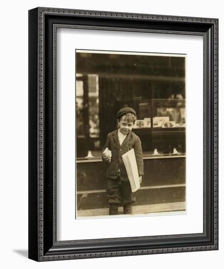 5 Year Old Newsboy Tommy Hawkins Only 3 Ft 4 Ins Tall, Working in St. Louis, Missouri, 1910-Lewis Wickes Hine-Framed Giclee Print