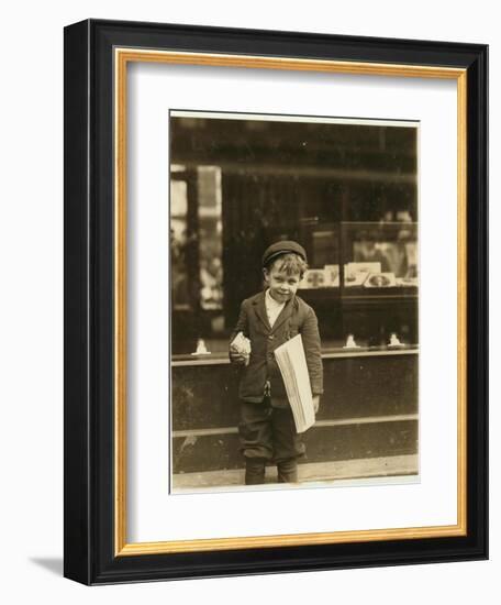 5 Year Old Newsboy Tommy Hawkins Only 3 Ft 4 Ins Tall, Working in St. Louis, Missouri, 1910-Lewis Wickes Hine-Framed Giclee Print