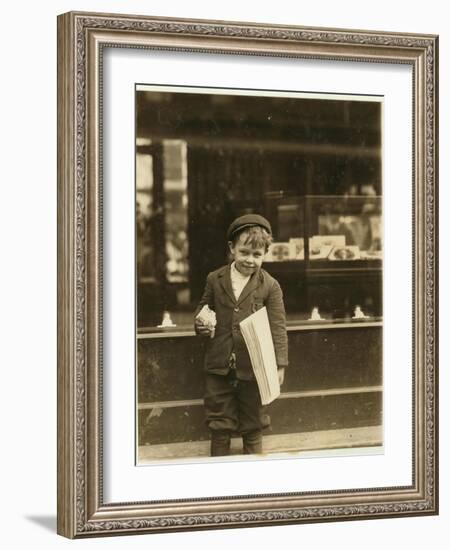 5 Year Old Newsboy Tommy Hawkins Only 3 Ft 4 Ins Tall, Working in St. Louis, Missouri, 1910-Lewis Wickes Hine-Framed Giclee Print