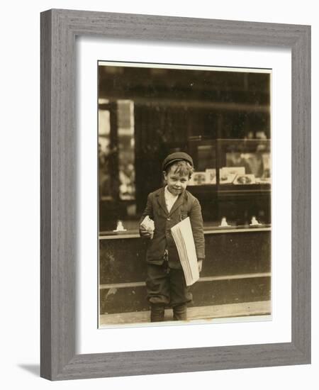 5 Year Old Newsboy Tommy Hawkins Only 3 Ft 4 Ins Tall, Working in St. Louis, Missouri, 1910-Lewis Wickes Hine-Framed Giclee Print