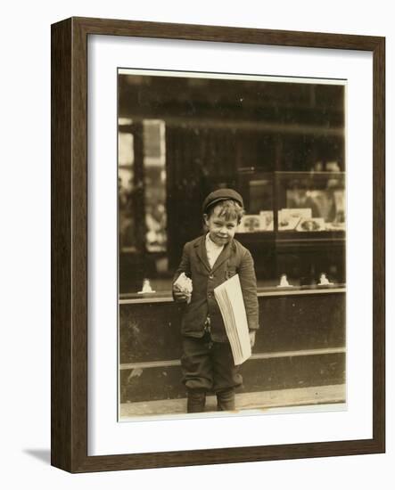 5 Year Old Newsboy Tommy Hawkins Only 3 Ft 4 Ins Tall, Working in St. Louis, Missouri, 1910-Lewis Wickes Hine-Framed Giclee Print