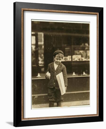 5 Year Old Newsboy Tommy Hawkins Only 3 Ft 4 Ins Tall, Working in St. Louis, Missouri, 1910-Lewis Wickes Hine-Framed Giclee Print