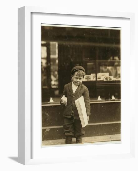 5 Year Old Newsboy Tommy Hawkins Only 3 Ft 4 Ins Tall, Working in St. Louis, Missouri, 1910-Lewis Wickes Hine-Framed Giclee Print