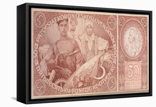 50 Crown Banknote of the Republic of Czechoslovakia, 1931-Alphonse Mucha-Framed Premier Image Canvas