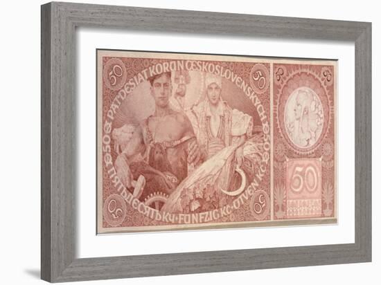 50 Crown Banknote of the Republic of Czechoslovakia, 1931-Alphonse Mucha-Framed Giclee Print