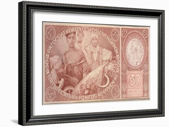 50 Crown Banknote of the Republic of Czechoslovakia, 1931-Alphonse Mucha-Framed Giclee Print