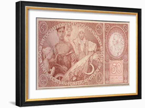 50 Crown Banknote of the Republic of Czechoslovakia, 1931-Alphonse Mucha-Framed Giclee Print