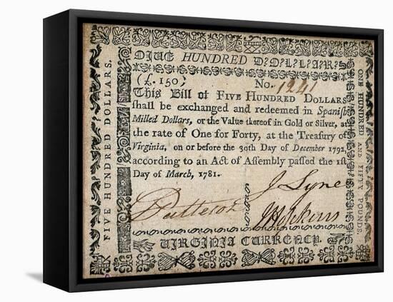 500 Dollar Note, C. 1781-null-Framed Premier Image Canvas