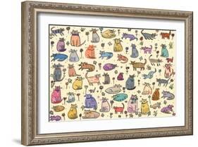 52 Cats, 2017, ink and collage-Sarah Battle-Framed Giclee Print