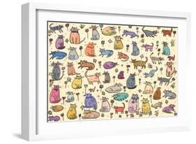 52 Cats, 2017, ink and collage-Sarah Battle-Framed Giclee Print