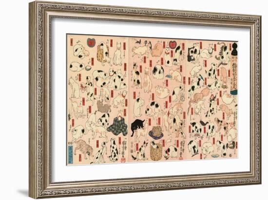 55 Cats Representing the Fifty-Three Stations of the Tokaido-Kuniyoshi Utagawa-Framed Giclee Print