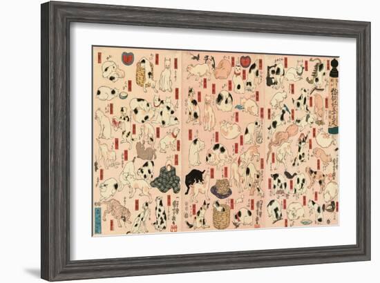 55 Cats Representing the Fifty-Three Stations of the Tokaido-Kuniyoshi Utagawa-Framed Giclee Print