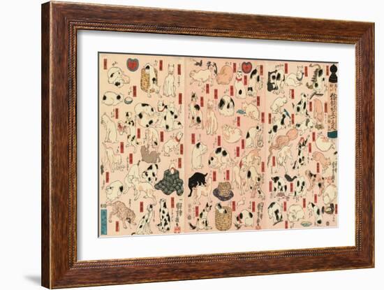 55 Cats Representing the Fifty-Three Stations of the Tokaido-Kuniyoshi Utagawa-Framed Giclee Print