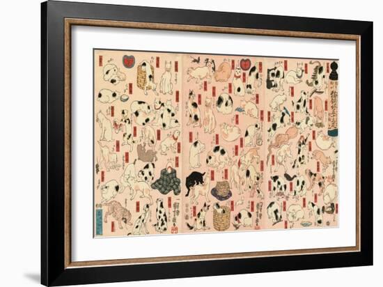 55 Cats Representing the Fifty-Three Stations of the Tokaido-Kuniyoshi Utagawa-Framed Giclee Print