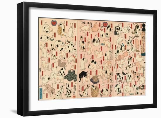 55 Cats Representing the Fifty-Three Stations of the Tokaido-Kuniyoshi Utagawa-Framed Giclee Print