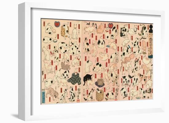 55 Cats Representing the Fifty-Three Stations of the Tokaido-Kuniyoshi Utagawa-Framed Giclee Print