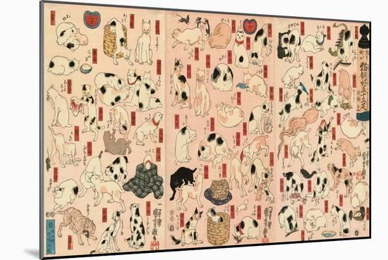 55 Cats Representing the Fifty-Three Stations of the Tokaido-Kuniyoshi Utagawa-Mounted Giclee Print