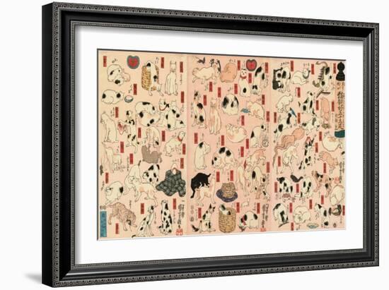 55 Cats Representing the Fifty-Three Stations of the Tokaido-Kuniyoshi Utagawa-Framed Giclee Print