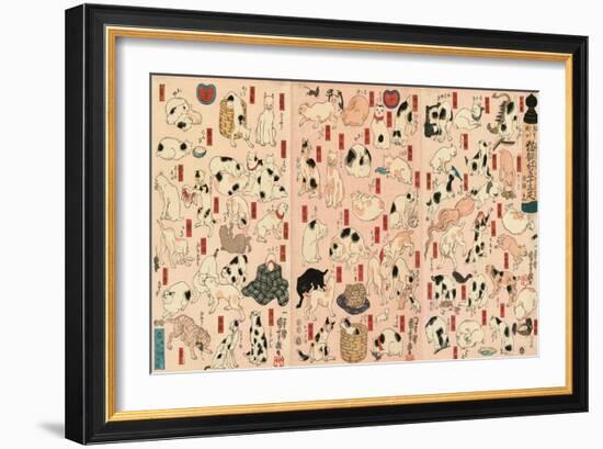 55 Cats Representing the Fifty-Three Stations of the Tokaido-Kuniyoshi Utagawa-Framed Giclee Print