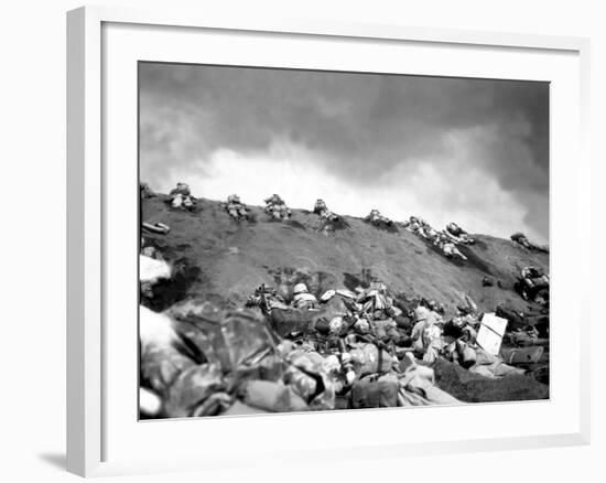 5th Division Marines Crawl Up a Slope on Red Beach No. 1 Toward Mt. Suribachi on Iwo Jima-null-Framed Photo