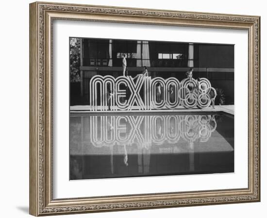 6 Foot Sign Will Stand Outside Each Arena and Stadium of 1968 Olympics, to Be Held in Mexico City-John Dominis-Framed Photographic Print